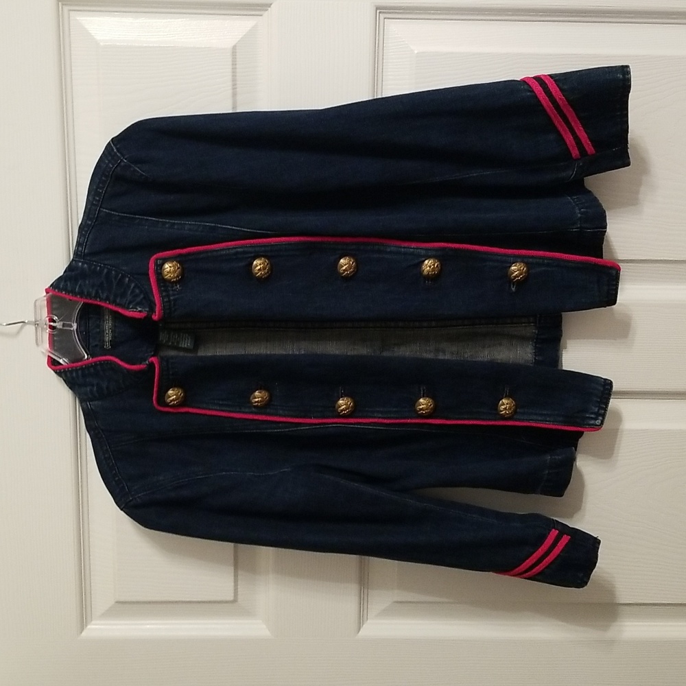 Ralph Lauren Black Label Navy Denim Military-Style Jacket with Pink Trim - Picture 3 of 4